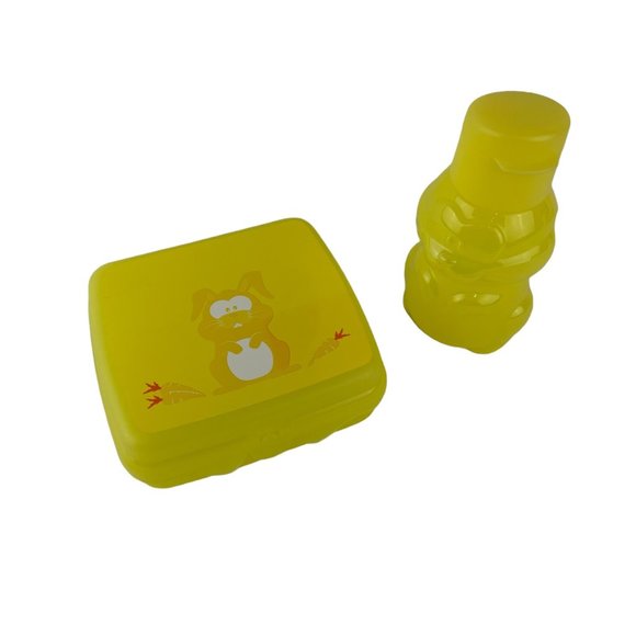 Tupperware Robyn Rabbit Lunch Set Clam Shell Sandwich Keeper Water Bottle Yellow - Picture 2 of 11
